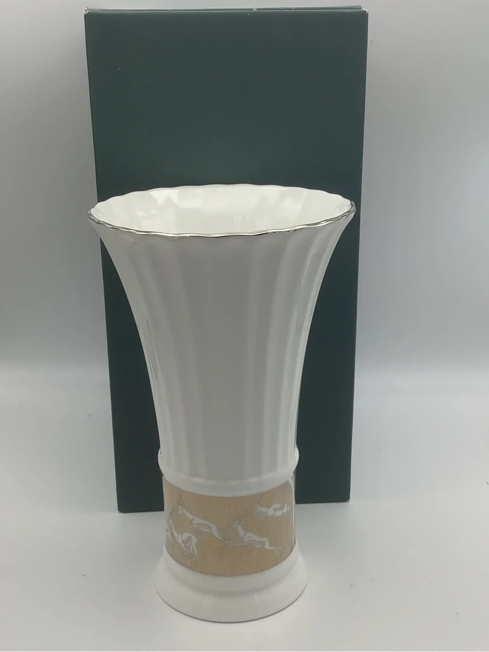 Lenox Sahara Sunset Collection White Fluted Vase with Gold Gazelle Band